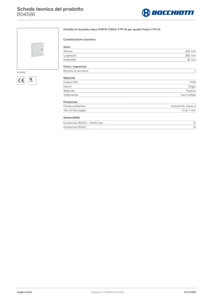 Immagine Bocchiotti Scheda tecnica del prodotto B04586 | Hager Italia