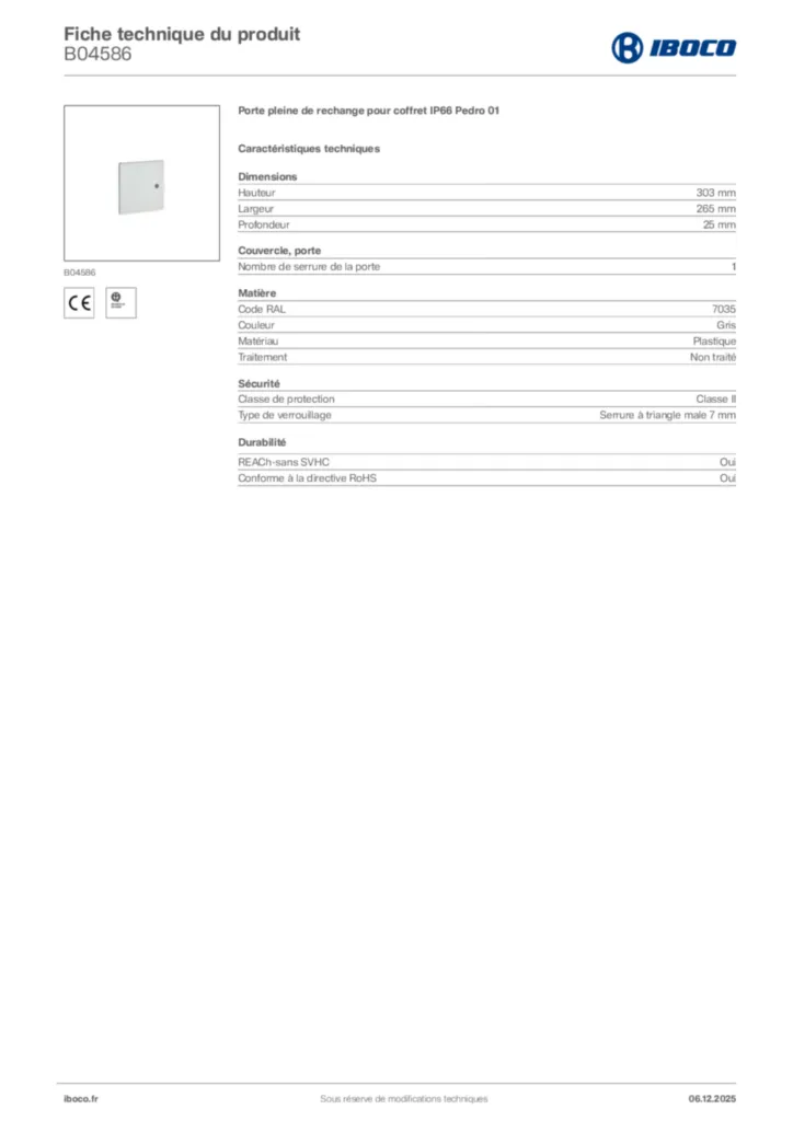 Image Iboco Fiche technique du produit B04586 | Hager France