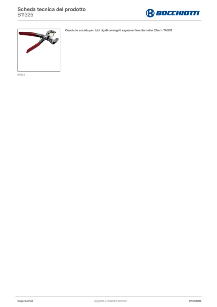 Immagine Bocchiotti Scheda tecnica del prodotto B11325 | Hager Italia