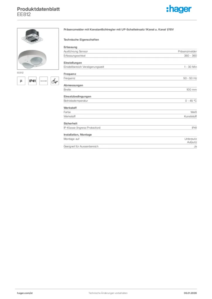 Bild Hager Produktdatenblatt EE812 | Hager Deutschland