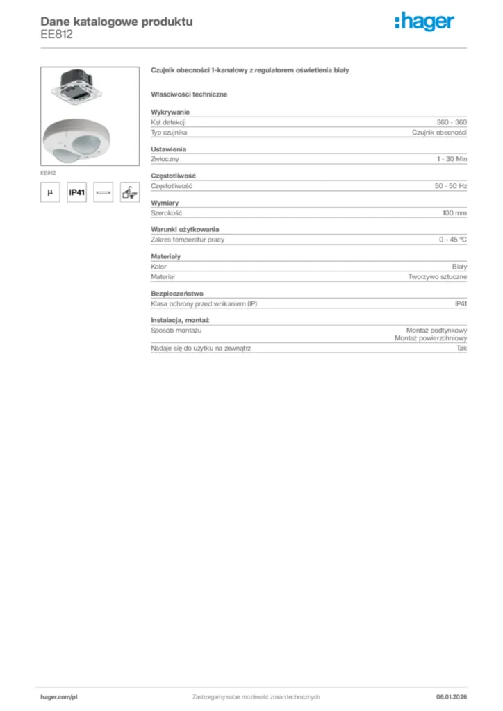 Zdjęcie Hager Karta katalogowa EE812 | Hager Polska