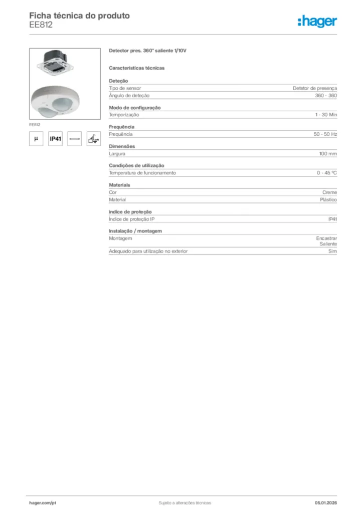 Imagem Hager Ficha técnica do produto EE812 | Hager Portugal