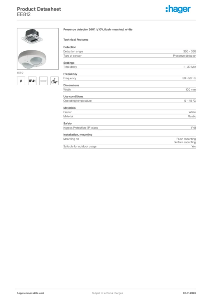 Image Hager Product data sheet EE812  | Hager