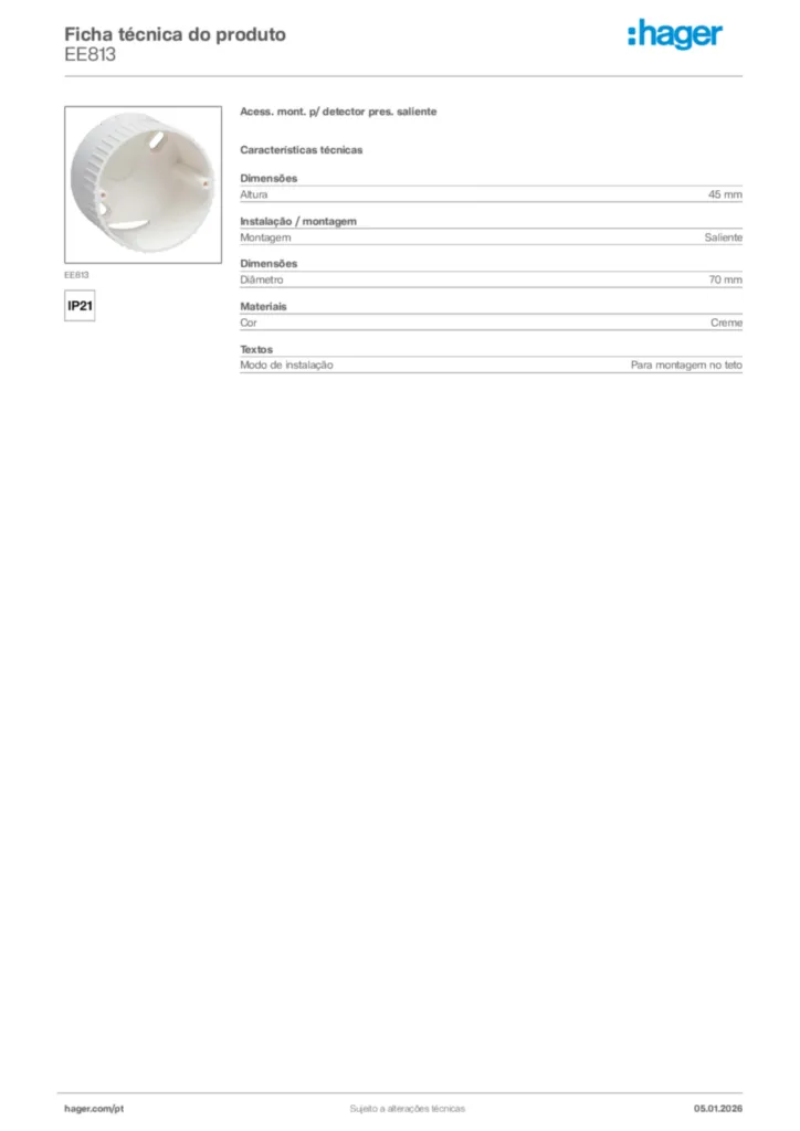 Imagem Hager Ficha técnica do produto EE813 | Hager Portugal