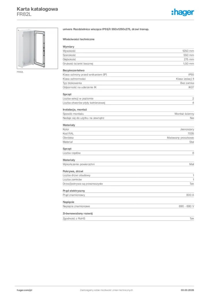 Zdjęcie Hager Karta katalogowa FR82L | Hager Polska