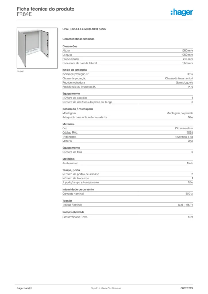 Imagem Hager Ficha técnica do produto FR84E | Hager Portugal