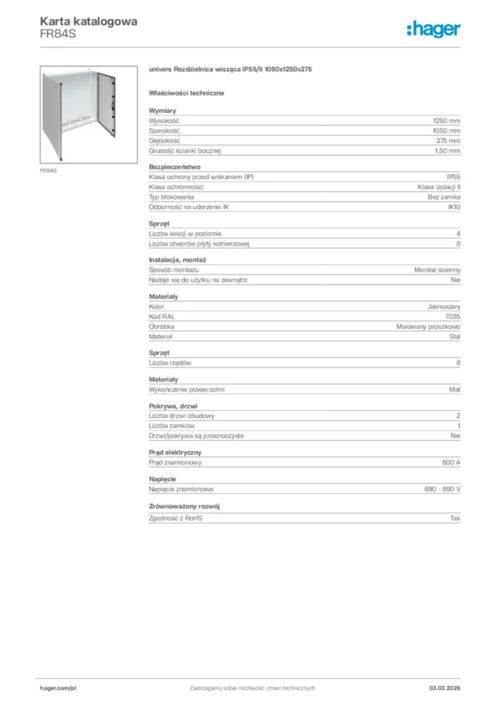 Zdjęcie Hager Karta katalogowa FR84S | Hager Polska