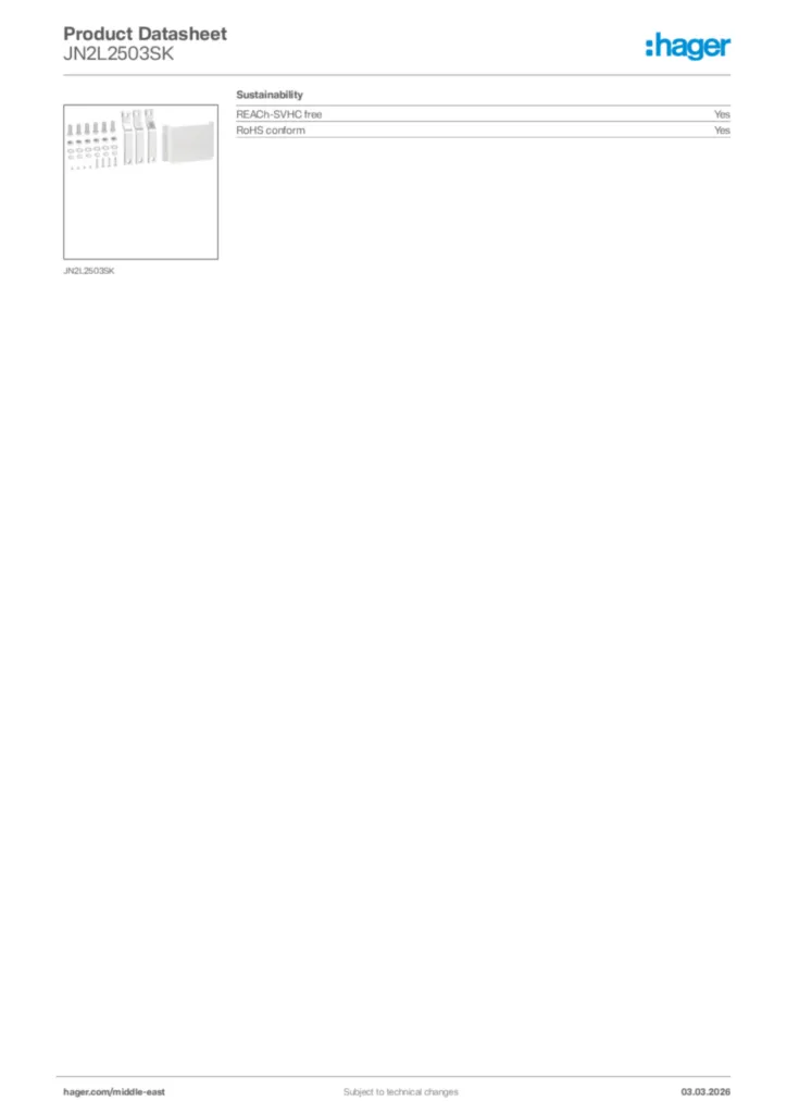 Image Hager Product data sheet JN2L2503SK  | Hager