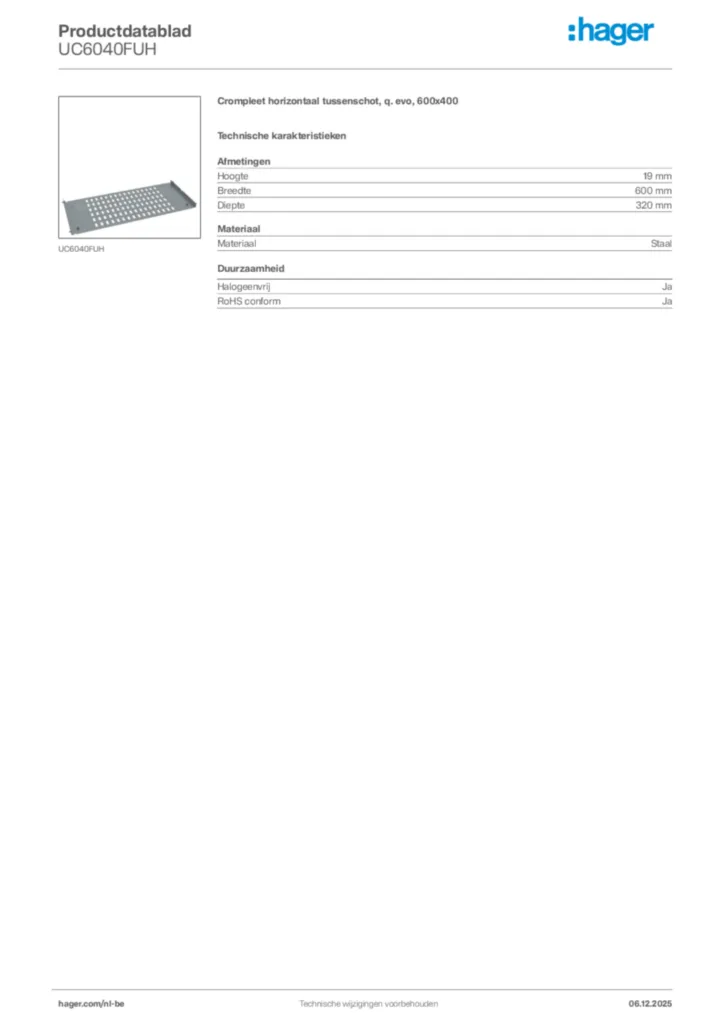Afbeelding Hager Productdatablad UC6040FUH | Hager Belgium