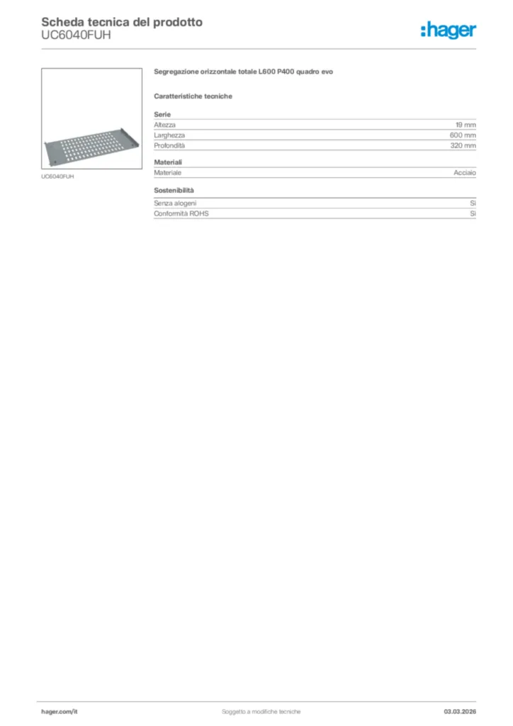 Immagine Hager Scheda tecnica del prodotto UC6040FUH | Hager Italia
