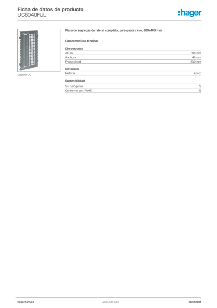 Imagen Hager Ficha de datos de producto UC6040FUL | Hager España
