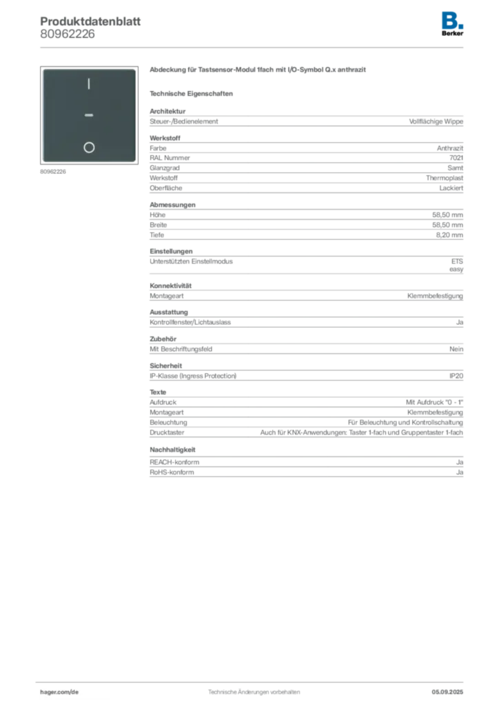 Bild Berker Produktdatenblatt 80962226 | Hager Deutschland