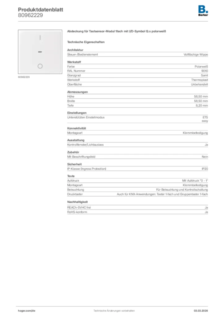 Bild Berker Produktdatenblatt 80962229 | Hager Deutschland