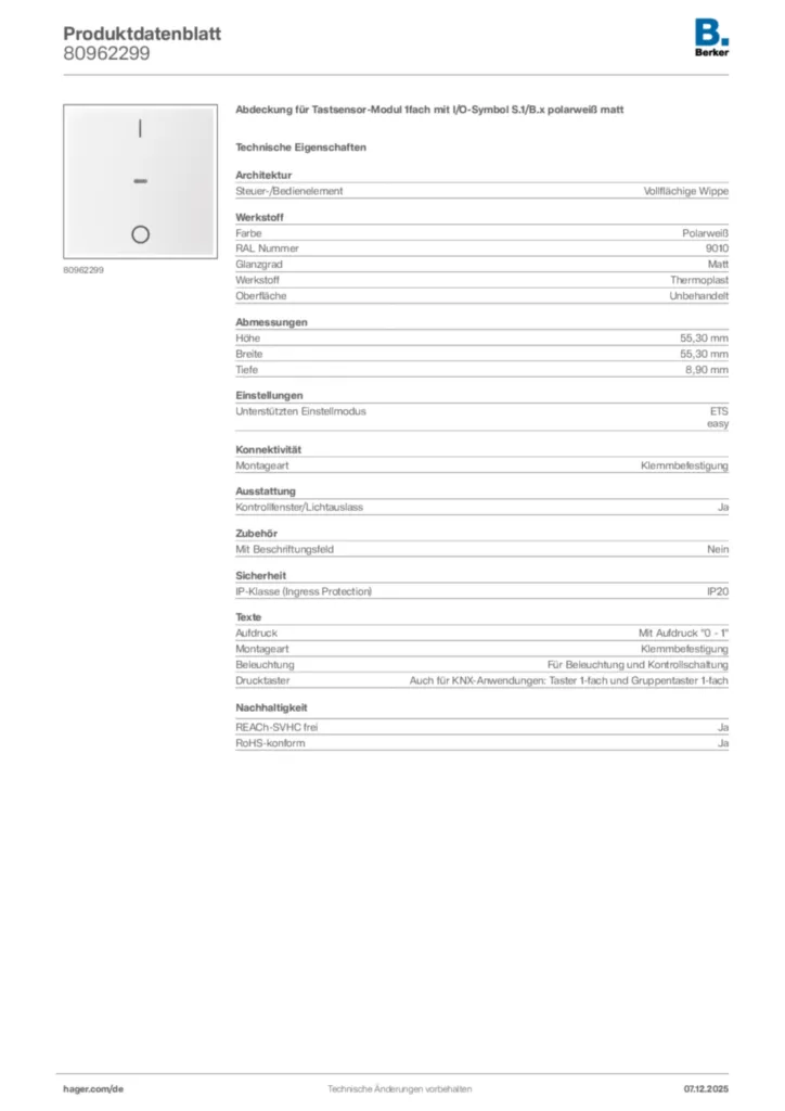 Berker Produktdatenblatt 80962299