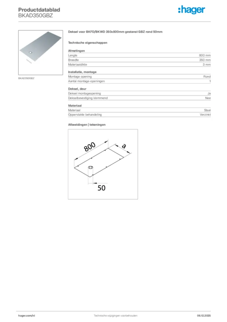 Afbeelding Hager Productdatablad BKAD350GBZ | Hager Nederland