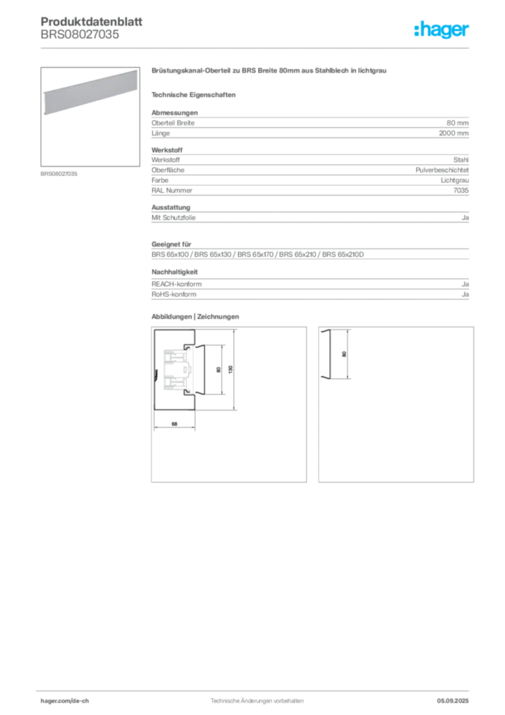 Bild Hager Produktdatenblatt BRS08027035 | Hager Schweiz