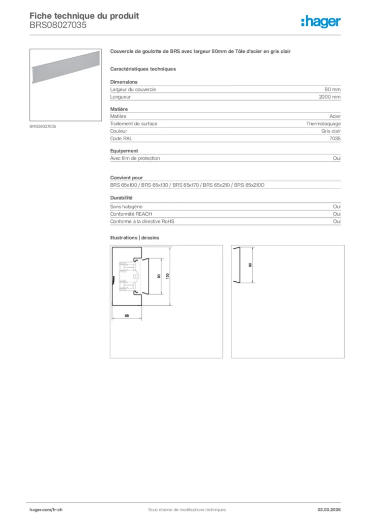 Image Hager Fiche technique du produit BRS08027035 | Hager Suisse