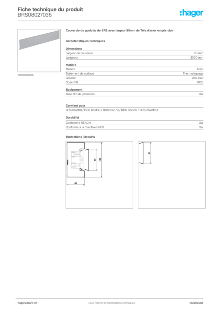 Image Hager Fiche technique du produit BRS08027035 | Hager Suisse