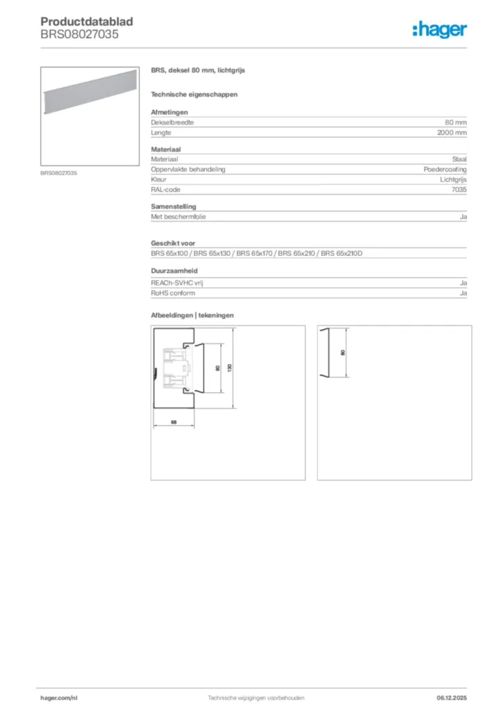 Afbeelding Hager Productdatablad BRS08027035 | Hager Nederland