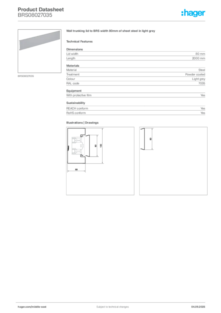 Image Hager Product data sheet BRS08027035  | Hager
