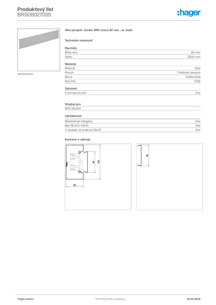 Obrázek Hager Product data sheet BRS08027035 | Hager