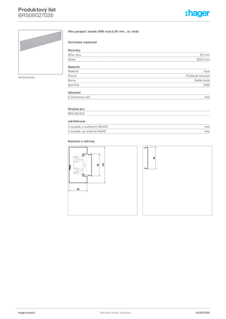 Obrázek Hager Produktový list BRS08027035 | Hager