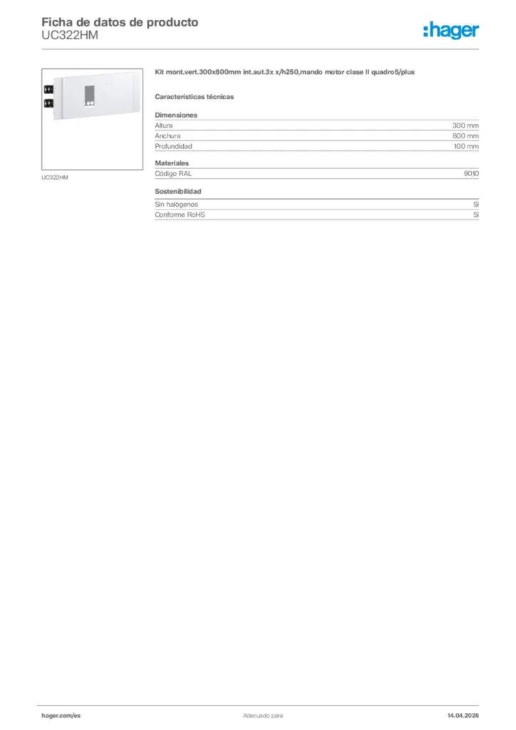 Imagen Hager Ficha de datos de producto UC322HM | Hager España