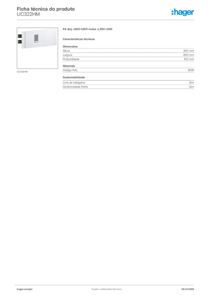 Imagem Hager Ficha técnica do produto UC322HM | Hager Portugal