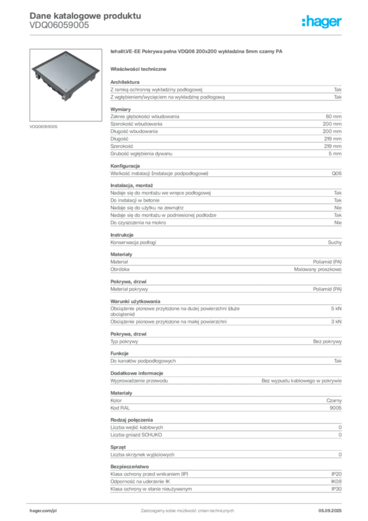 Zdjęcie Hager Dane katalogowe produktu VDQ06059005 | Hager Polska