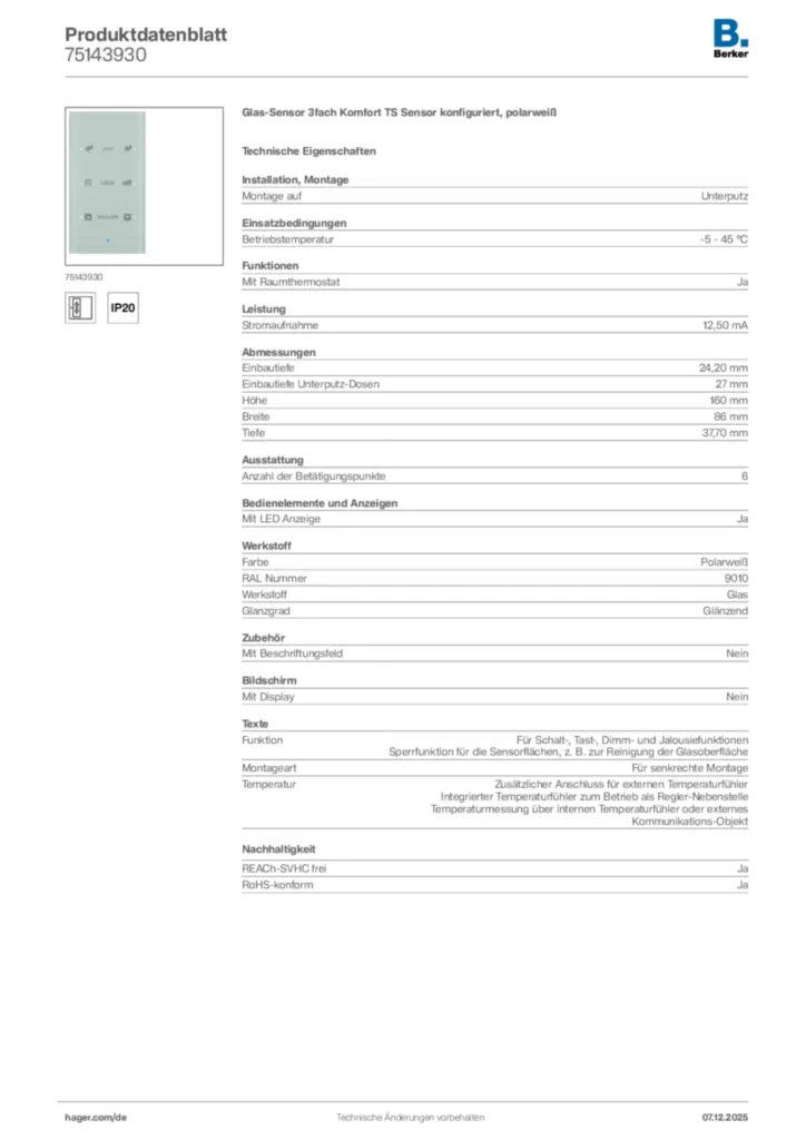 Berker Produktdatenblatt 75143930
