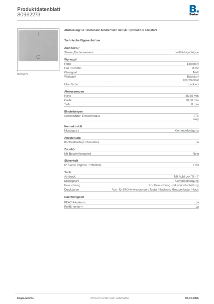 Bild Berker Produktdatenblatt 80962273 | Hager Deutschland