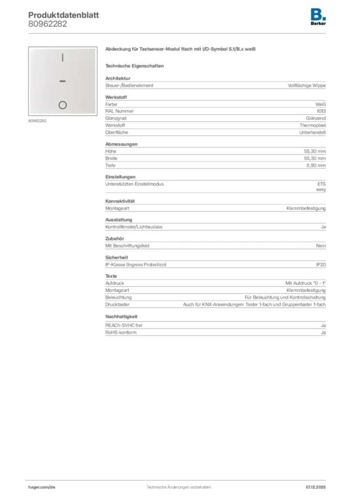 Berker Produktdatenblatt 80962282