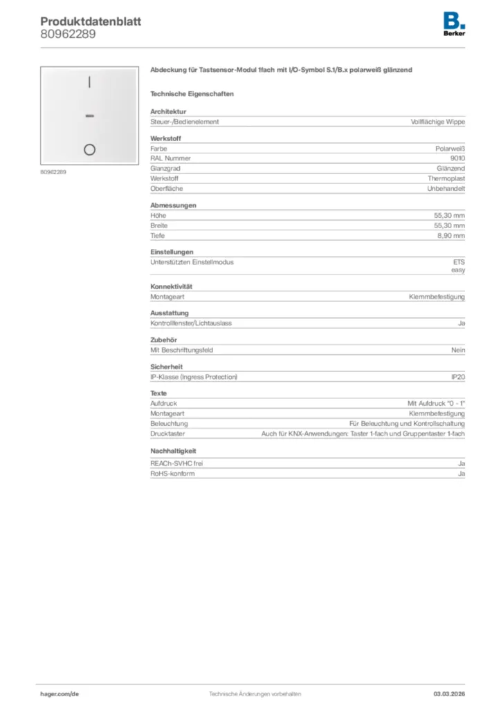 Bild Berker Produktdatenblatt 80962289 | Hager Deutschland
