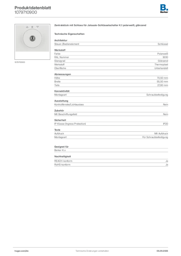 Bild Berker Produktdatenblatt 1079710900 | Hager Deutschland