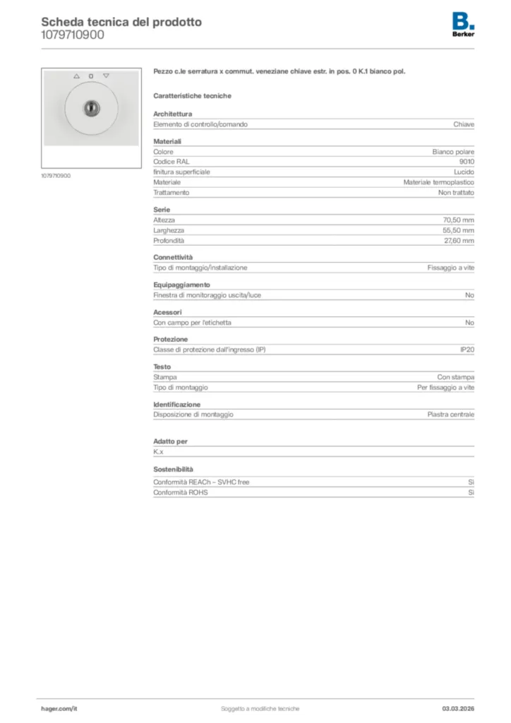 Immagine Berker Scheda tecnica del prodotto 1079710900 | Hager Italia