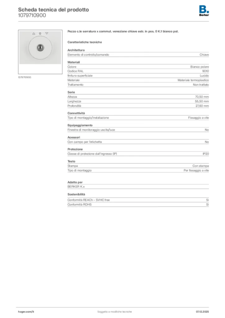 Immagine Berker Scheda tecnica del prodotto 1079710900 | Hager Italia
