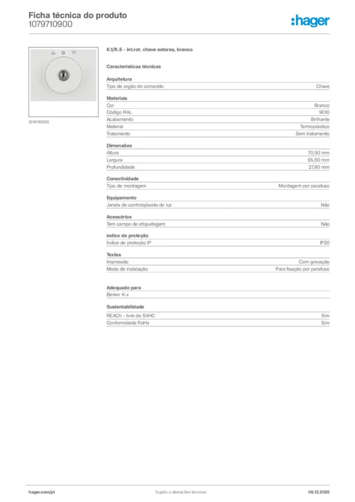 Imagem Hager Ficha técnica do produto 1079710900 | Hager Portugal