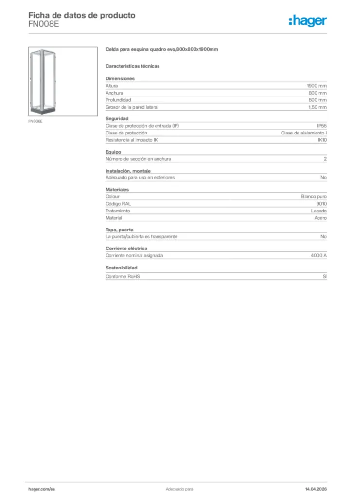 Imagen Hager Ficha de datos de producto FN008E | Hager España