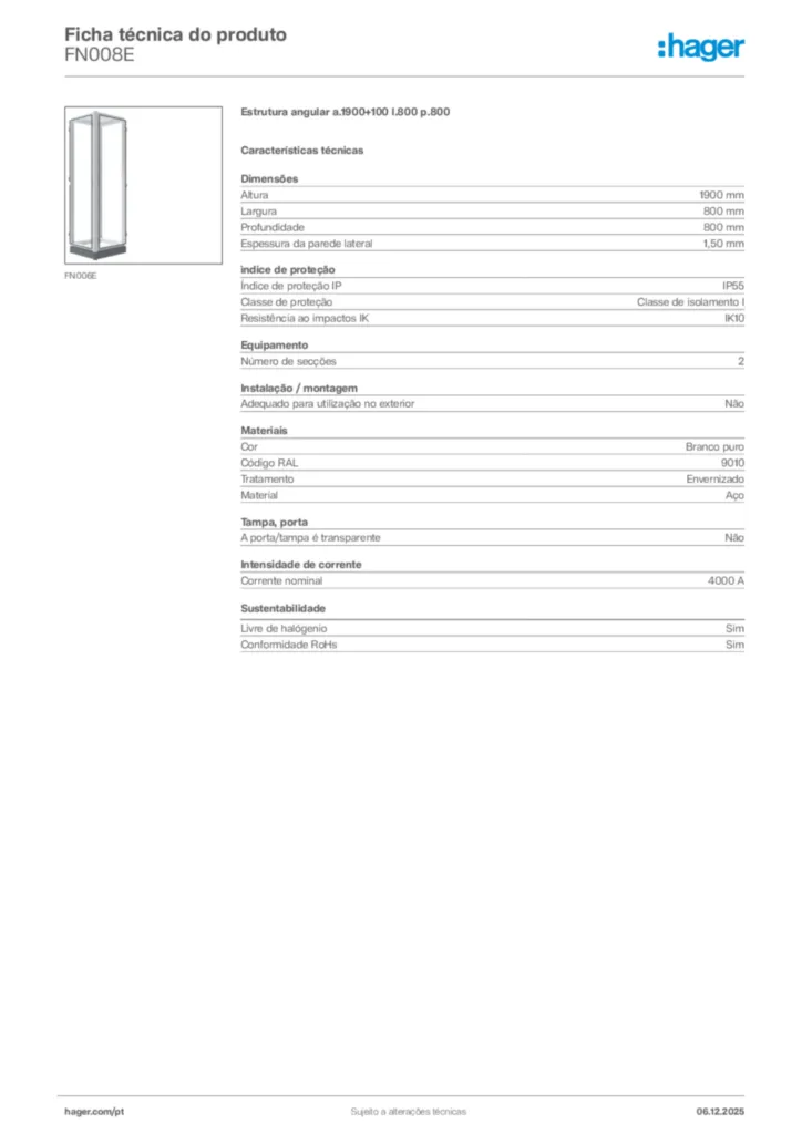 Imagem Hager Ficha técnica do produto FN008E | Hager Portugal