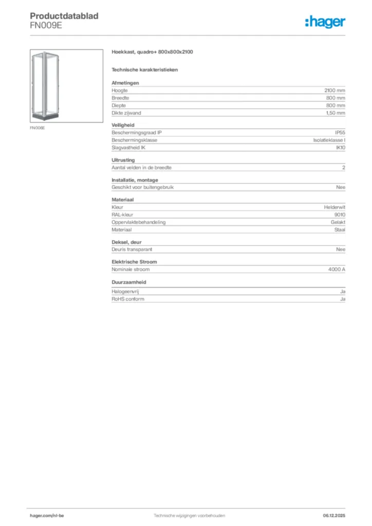 Afbeelding Hager Productdatablad FN009E | Hager Belgium