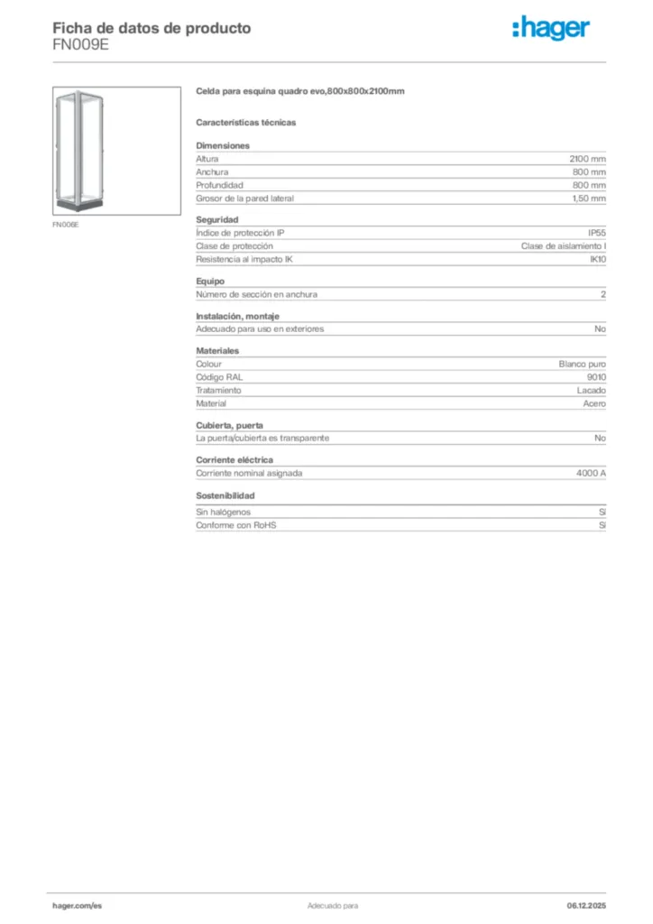 Imagen Hager Ficha de datos de producto FN009E | Hager España