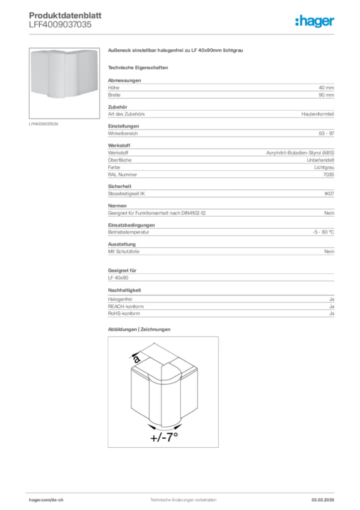Bild Hager Produktdatenblatt LFF4009037035 | Hager Schweiz