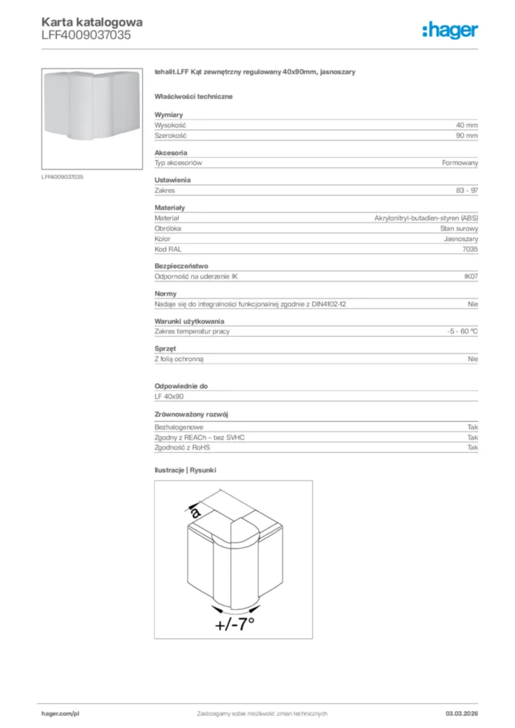 Zdjęcie Hager Karta katalogowa LFF4009037035 | Hager Polska