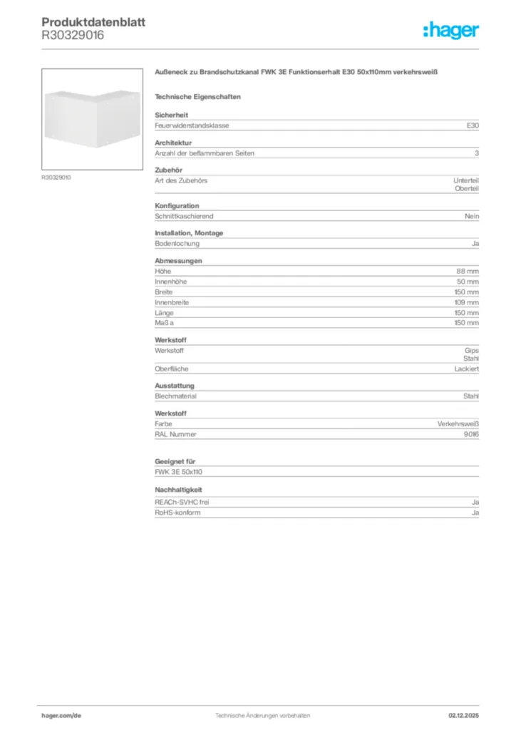 Bild Hager Produktdatenblatt R30329016 | Hager Deutschland