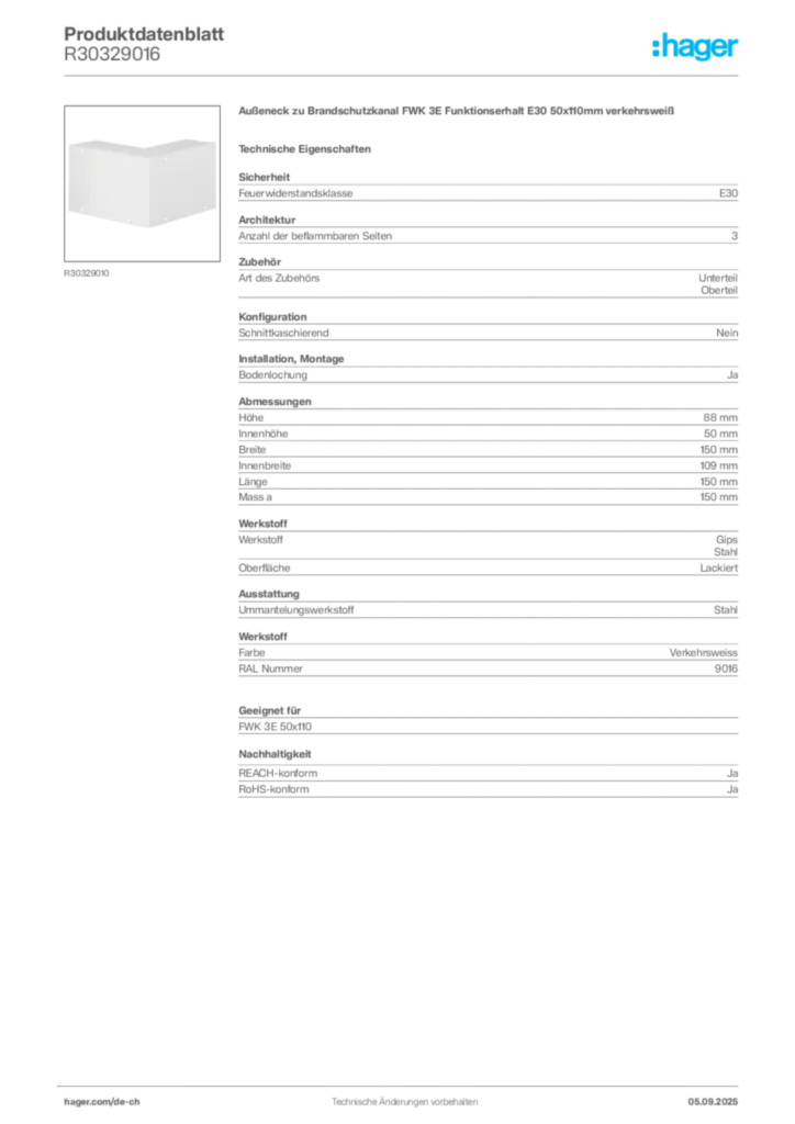 Bild Hager Produktdatenblatt R30329016 | Hager Schweiz