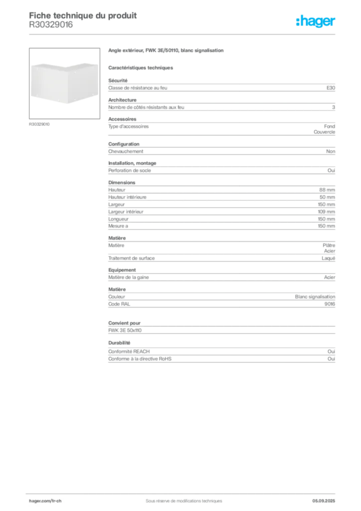 Image Hager Fiche technique du produit R30329016 | Hager Suisse