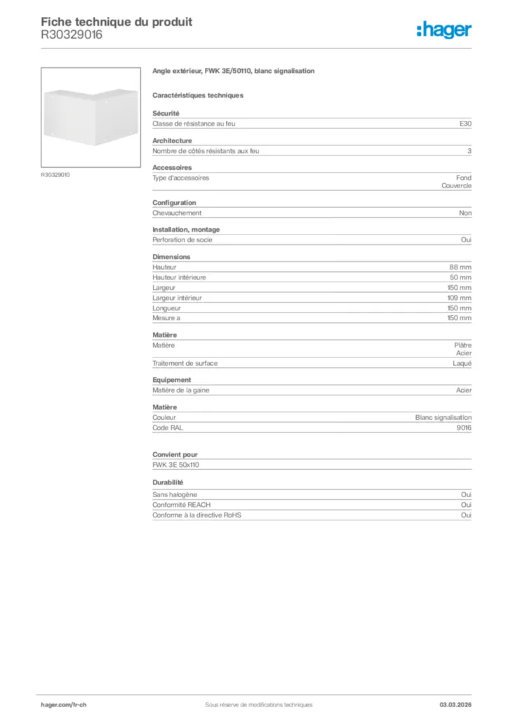 Image Hager Fiche technique du produit R30329016 | Hager Suisse
