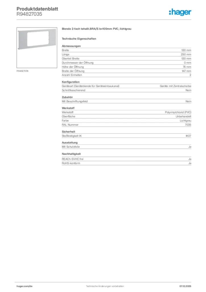 Bild Hager Produktdatenblatt R94827035 | Hager Deutschland