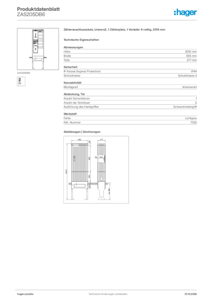 Bild Hager Produktdatenblatt ZAS205DB6 | Hager Deutschland