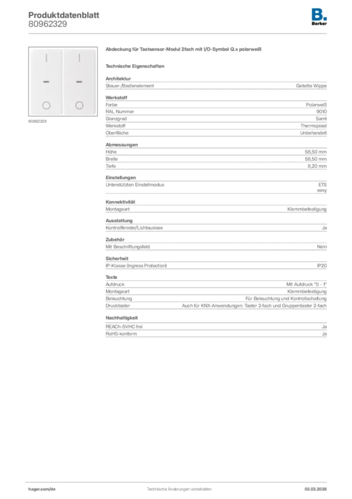 Bild Berker Produktdatenblatt 80962329 | Hager Deutschland